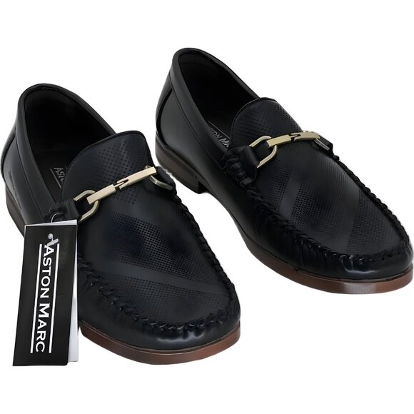 Aston Marc Men's Perforated Bit Loafers Black Dress Slip-On Men's US 8M - Picture 1 of 6
